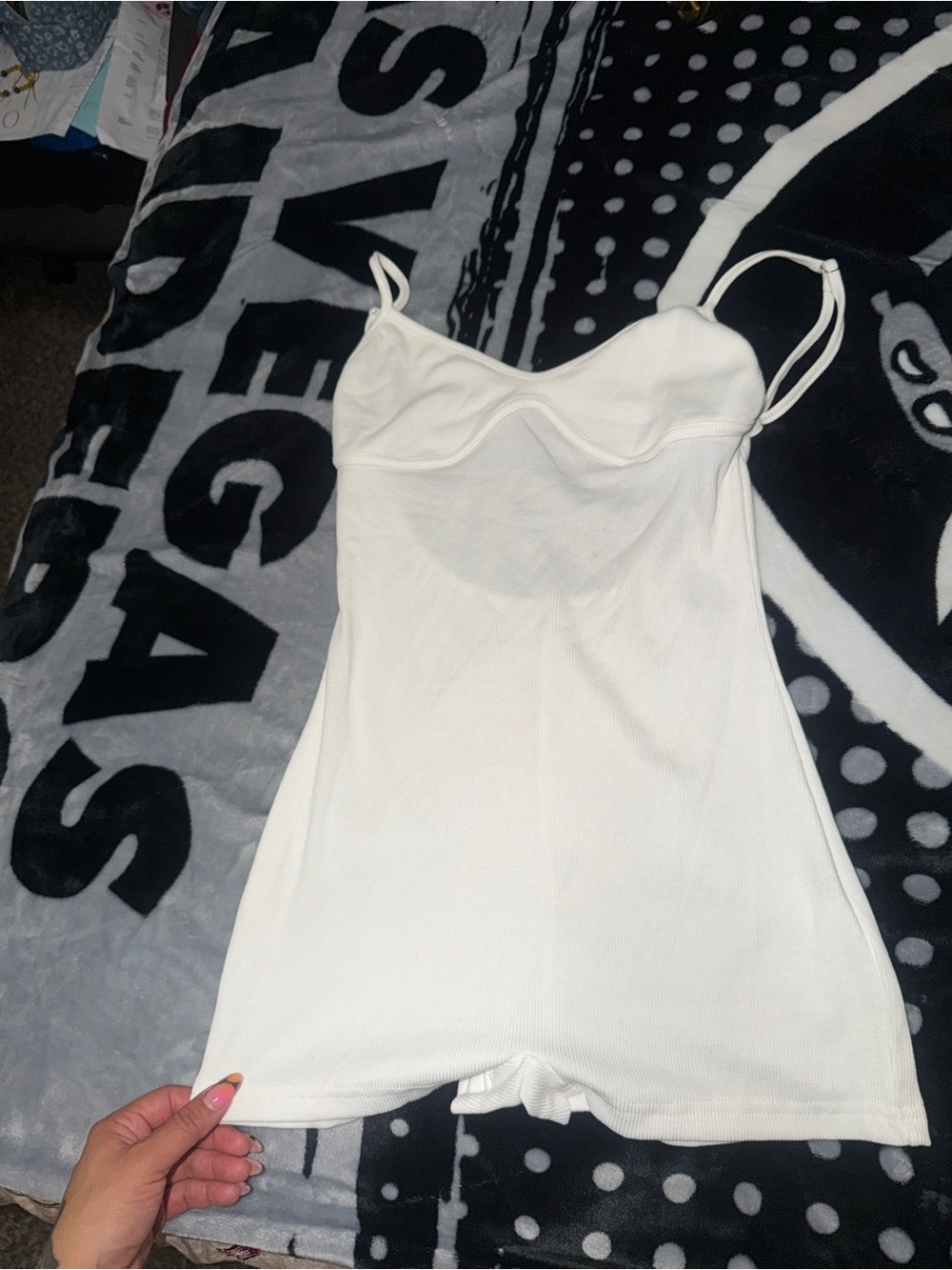 White Ribbed Cami Mini romper  with Spaghetti Straps